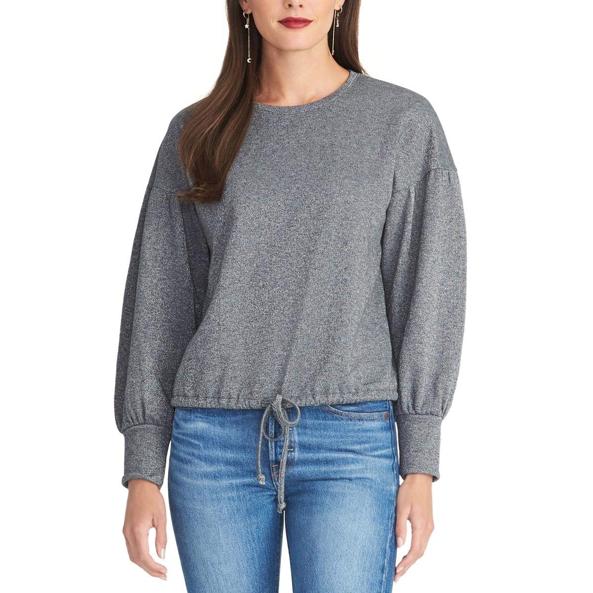 RACHEL Rachel Roy Womens Elizabeth Bishop Sleeves Metallic Sweater Gray S