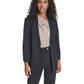 Calvin Klein Womens Collarless Open Front Ruched Sleeve Blazer Navy 6