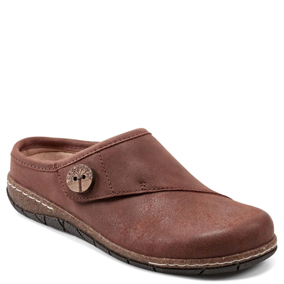 Earth Footwear Ezra Round Toe Casual Slip On Flat Clog Dark Brown Size 8
