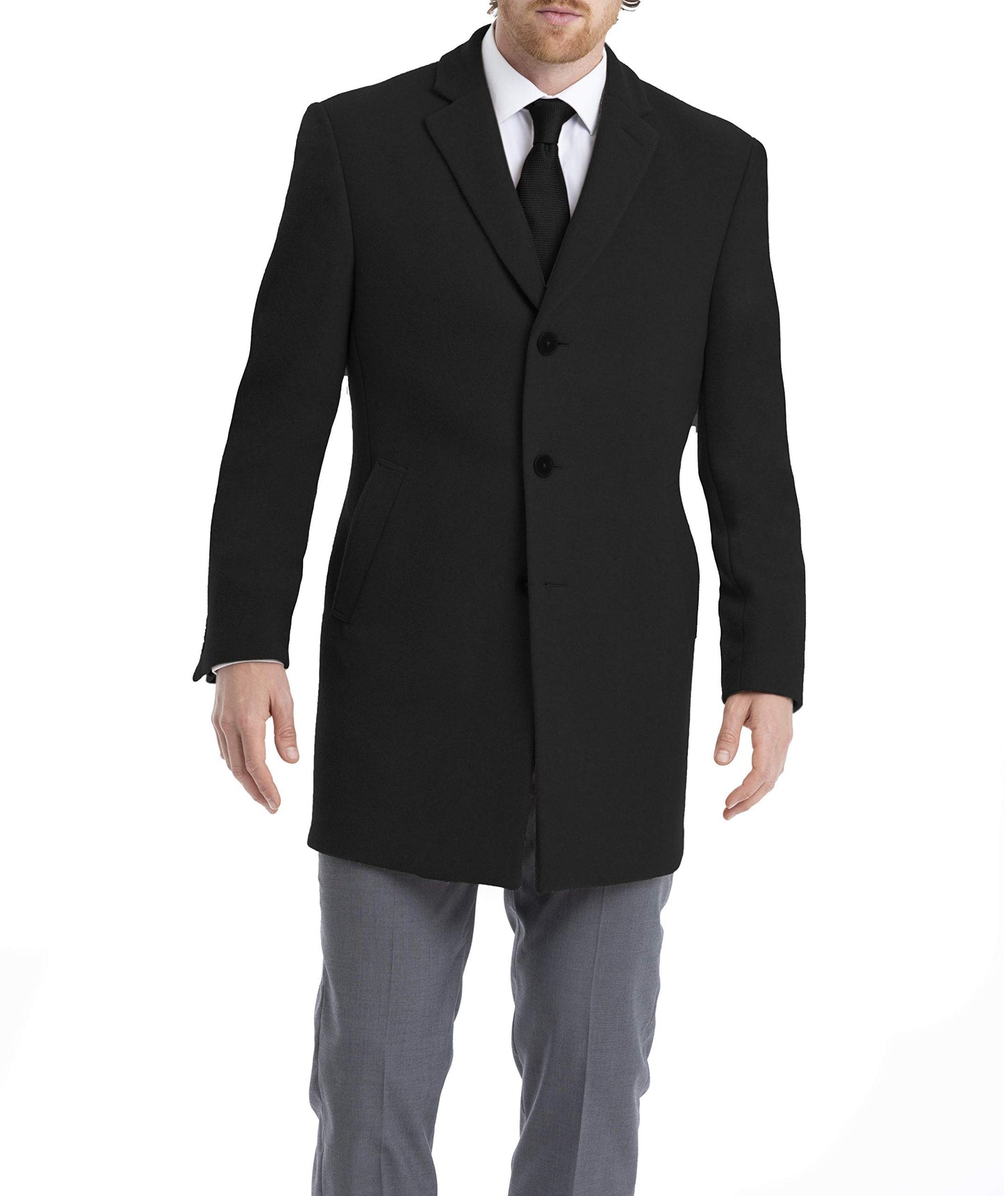 Calvin Klein Men's Slim Fit Wool Blend Overcoat Jacket, Black Solid, 36 Short