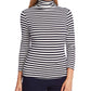 Vince Camuto 3/4 Sleeve Mock Neck Pool Side Stripe Top Caviar SM