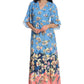 London Times Women's Floral Printed V-Neck Tiered Maxi with Ruffle Elbow Sleeves and Border Hem, Soft White/French Blue, 4