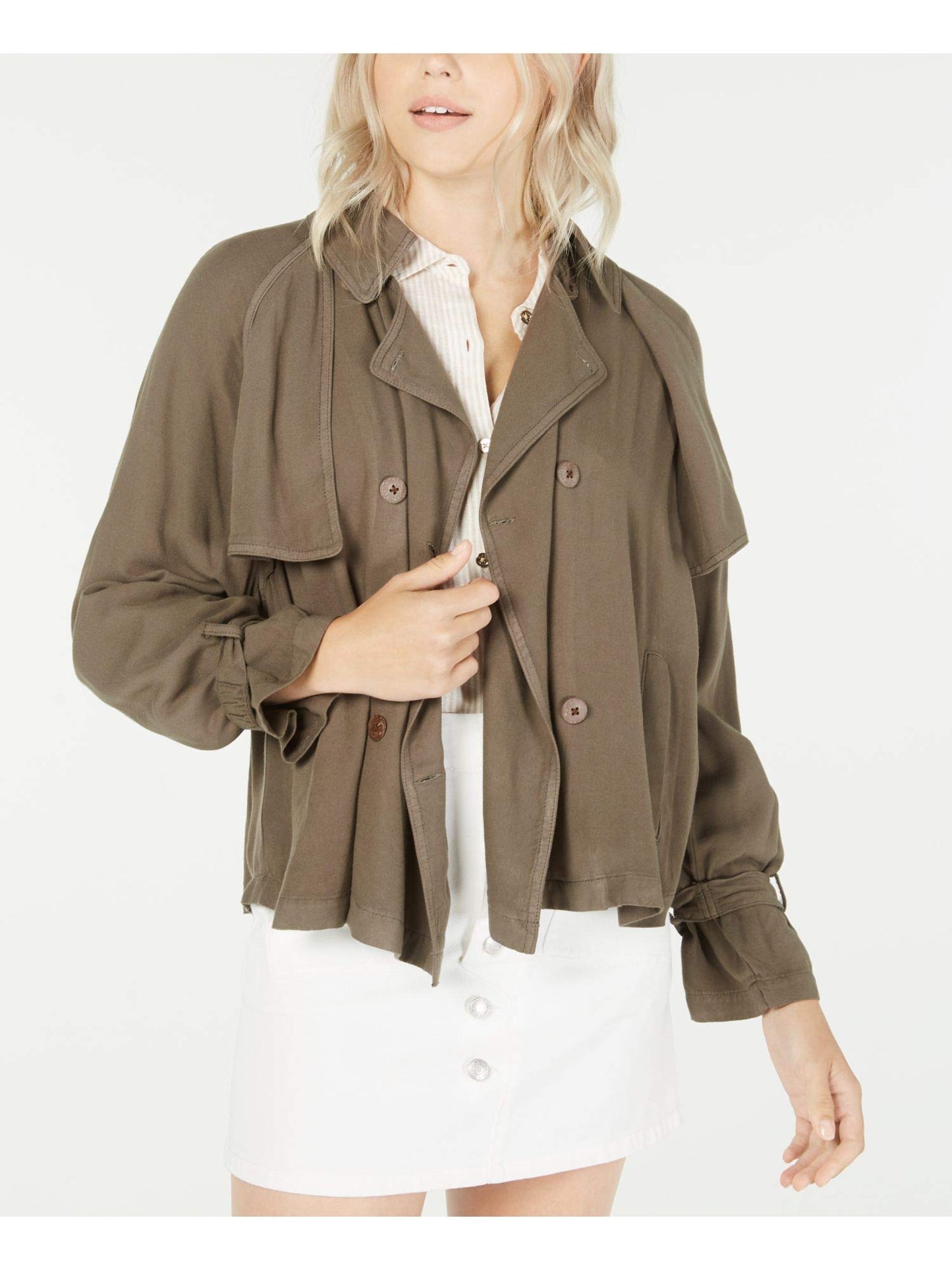 OAT Womens Green Solid Button Down Jacket Size S