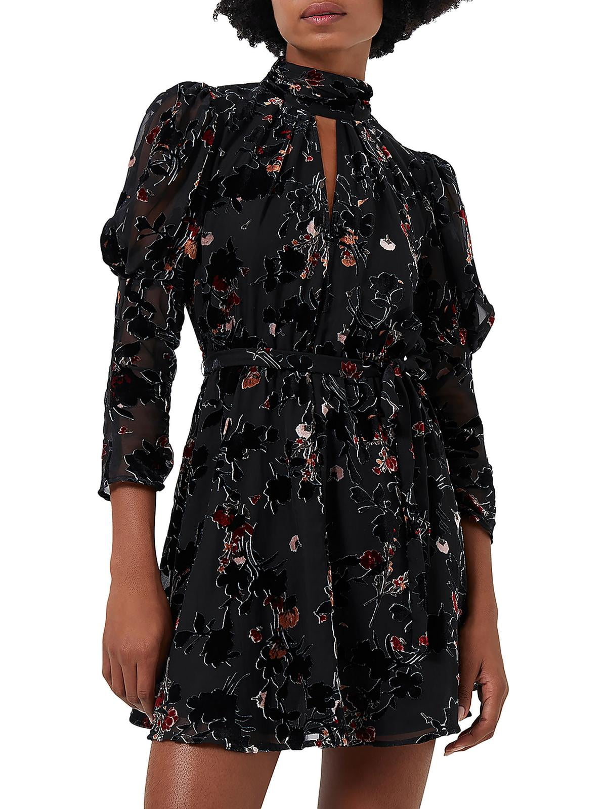 French Connection Guthern Burnout Long Sleeve Minidress Black Size 0