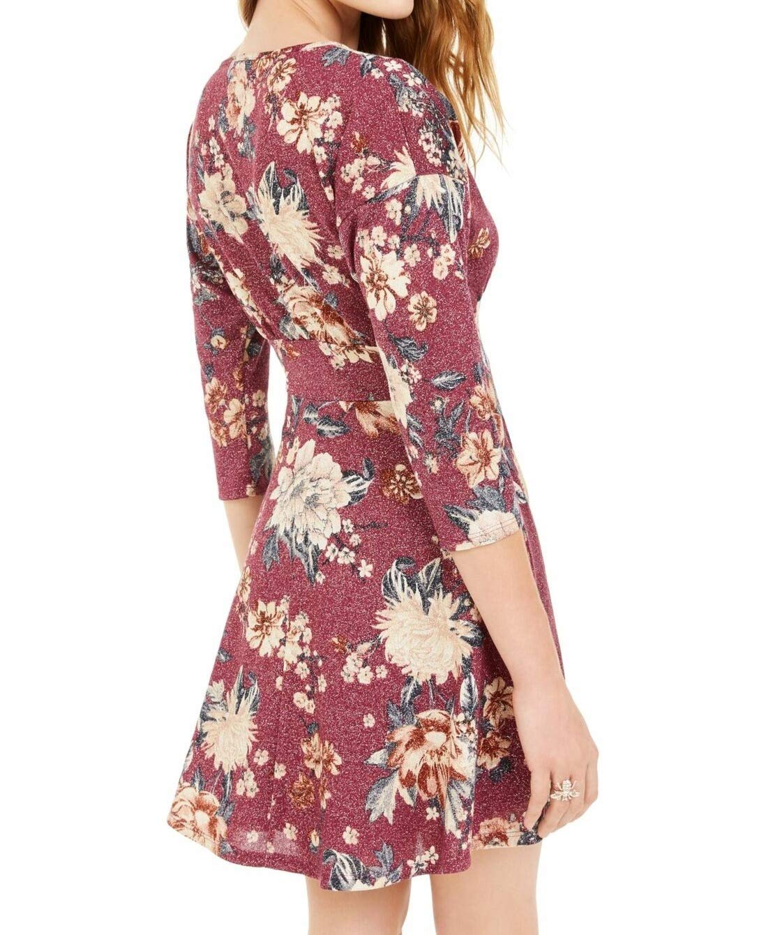 Be Bop Womens Floral Metallic Fit & Flare Dress Pink M