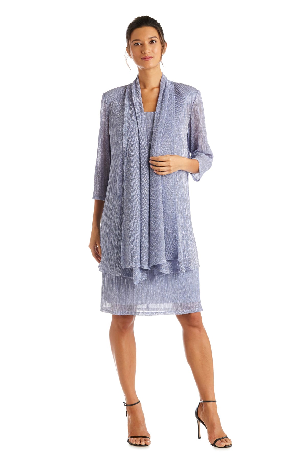 RM Richards Womens Metallic Sheath Dress with Matching Draped Chiffon Jacket 2 Piece Outfit