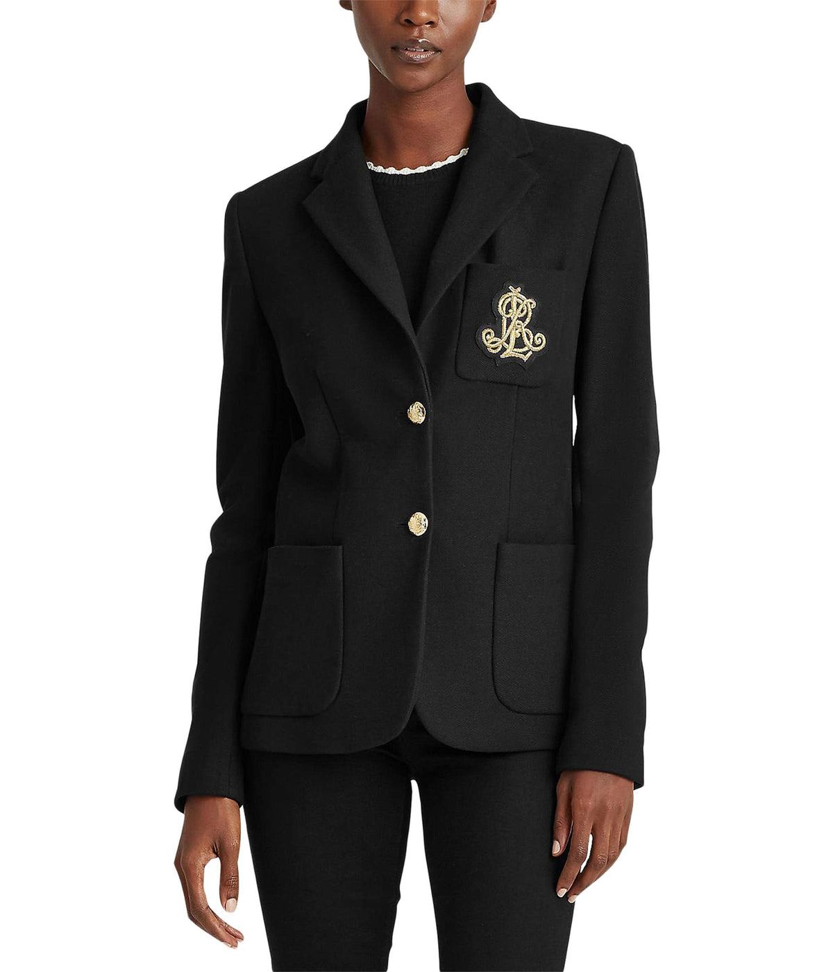 Lauren Ralph Lauren Womens Patch Jacquard Blazer Black XL