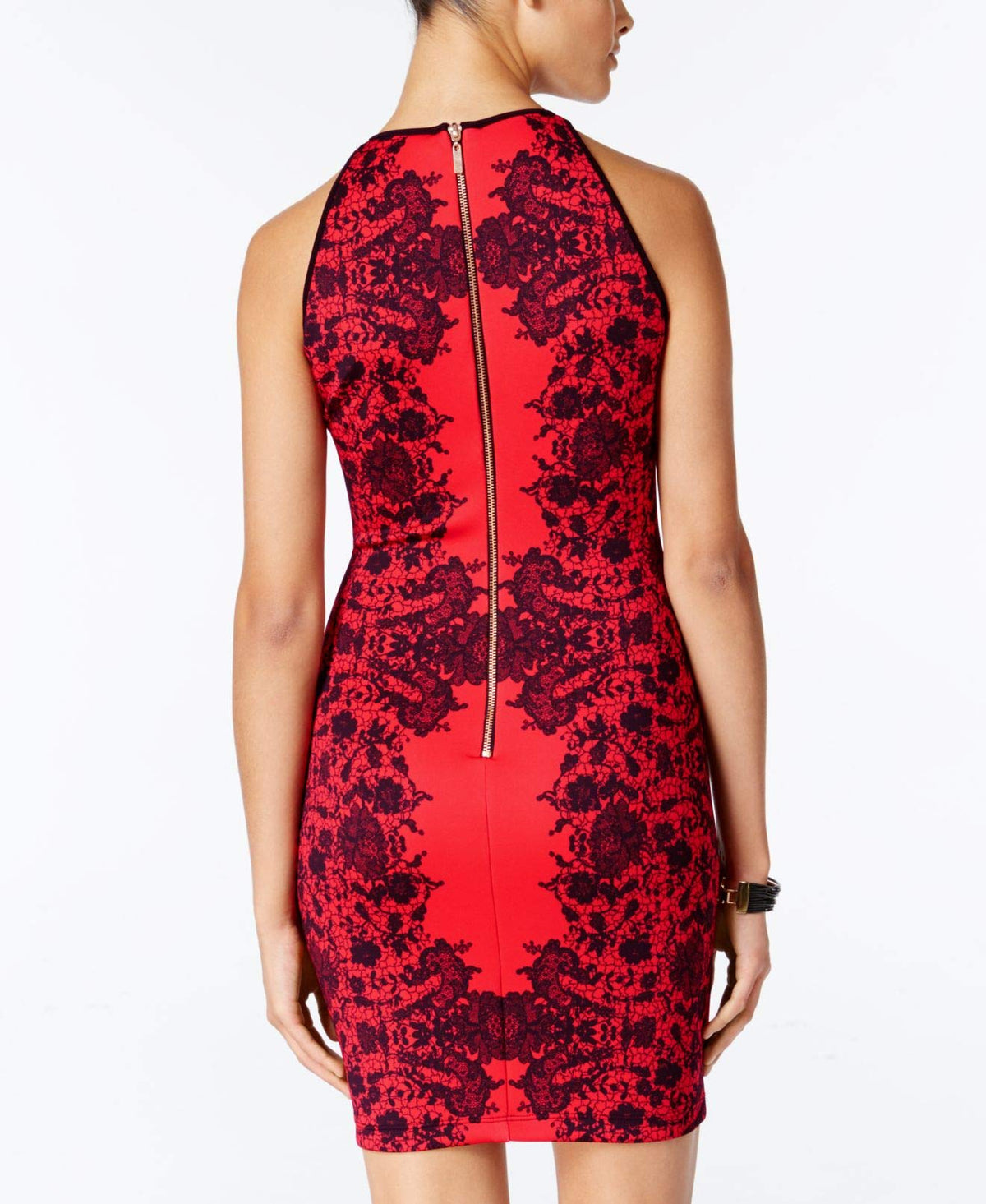 B. Darlin Womens Juniors Printed High Neck Bodycon Dress Red 5/6