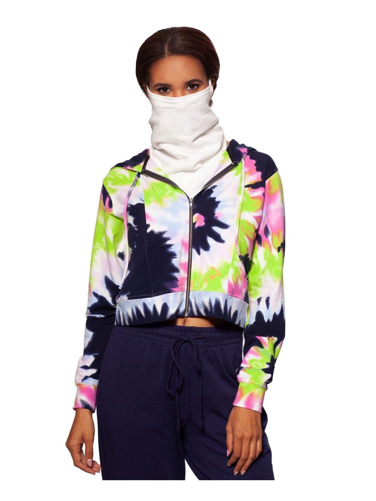 Bam Womens Cropped Tie Dye Zip Hoodie White S