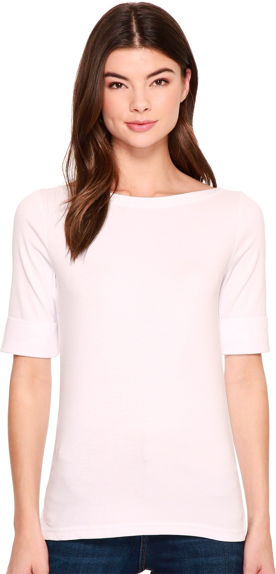 Lauren Ralph Lauren Stretch Cotton Boatneck Top White Large