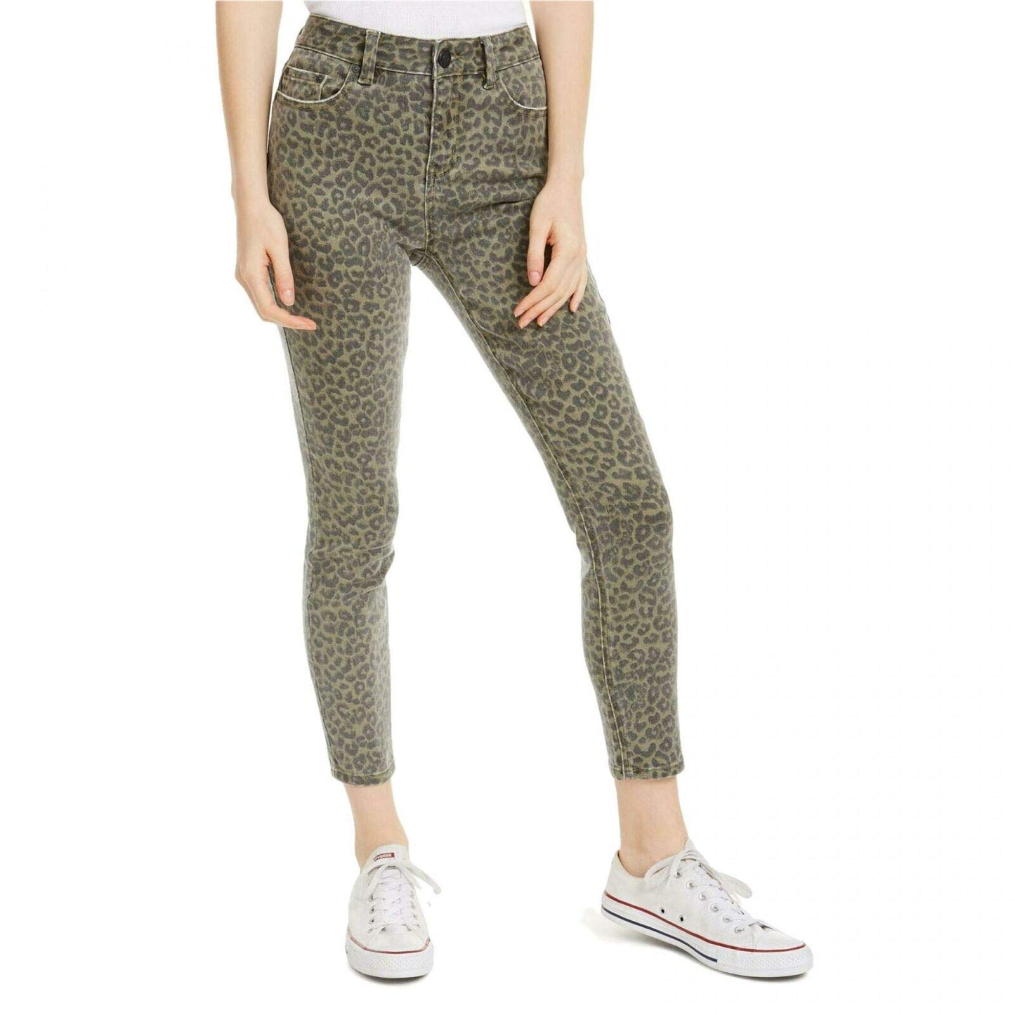 Indigo Rain Juniors' Leopard-Print Cropped Skinny Jeans (3, Green)