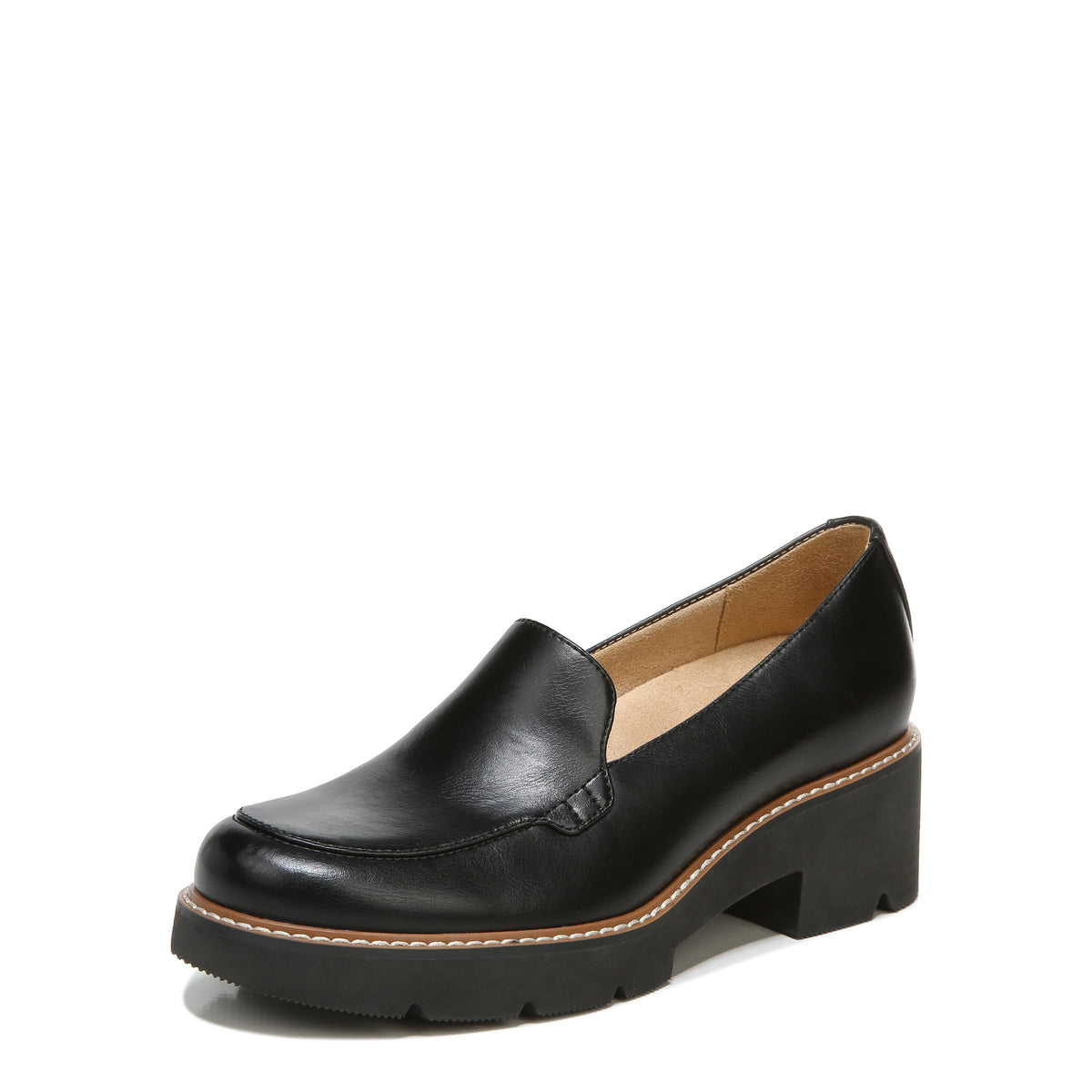 Naturalizer Womens Cabaret Slip On Lightweight Lug Heeled Loafer Black 7.5 M