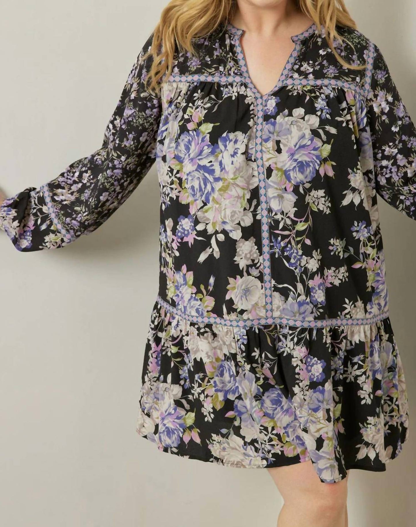 Entro - Floral Print Long Sleeve Mini Dress