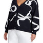 ELOQUII Women's Plus Size Intarsia Cardigan - 22/24, Black White Bows