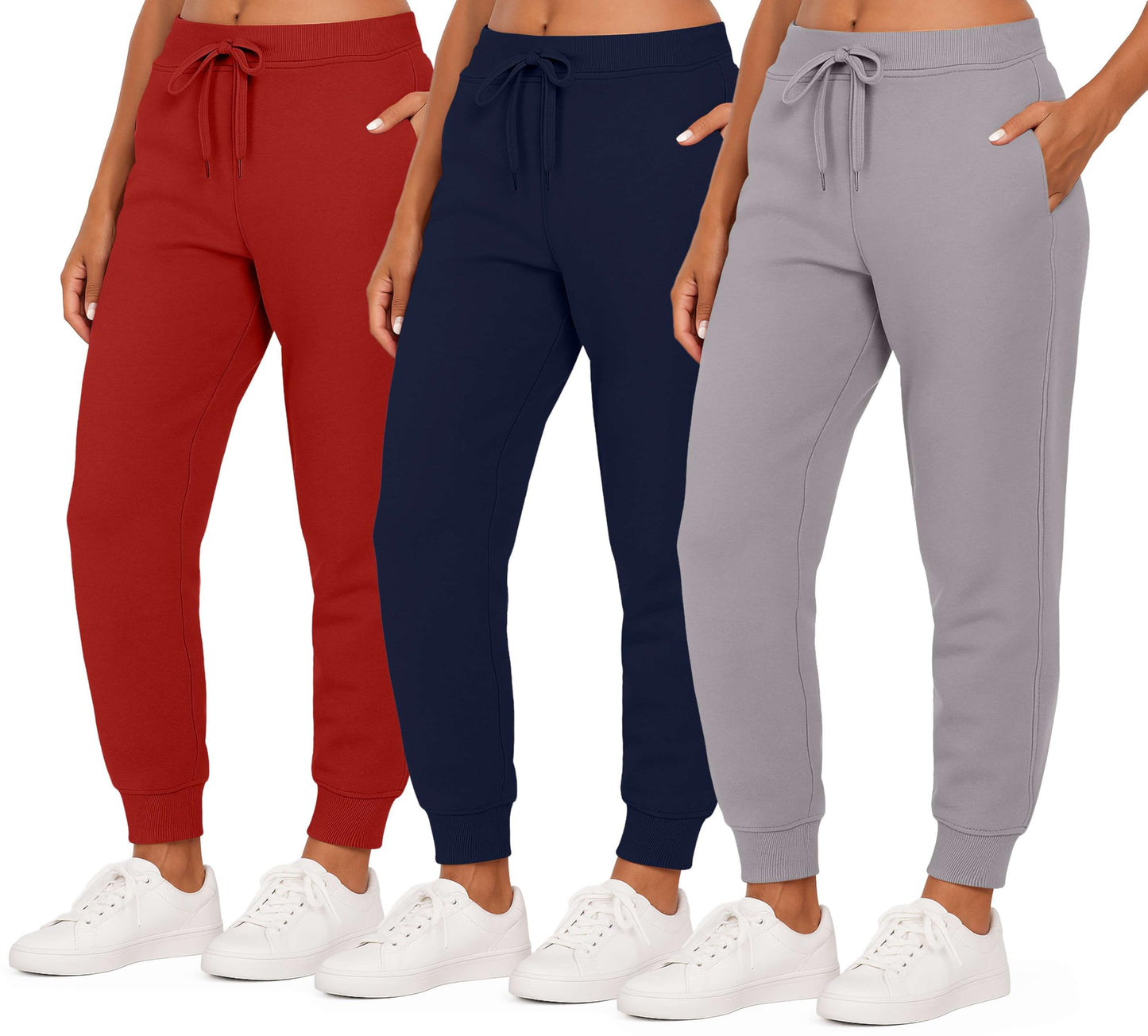 Real Essentials 3 Pack: Women's Ultra-Soft & Warm Fleece Joggers Sweatpants with Pocket
