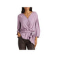 LAUREN RALPH LAUREN Womens Purple Ruched Tie Elastic Cuffs Hook And Eye Front Blouson Sleeve Surplice Neckline Peplum Top XL