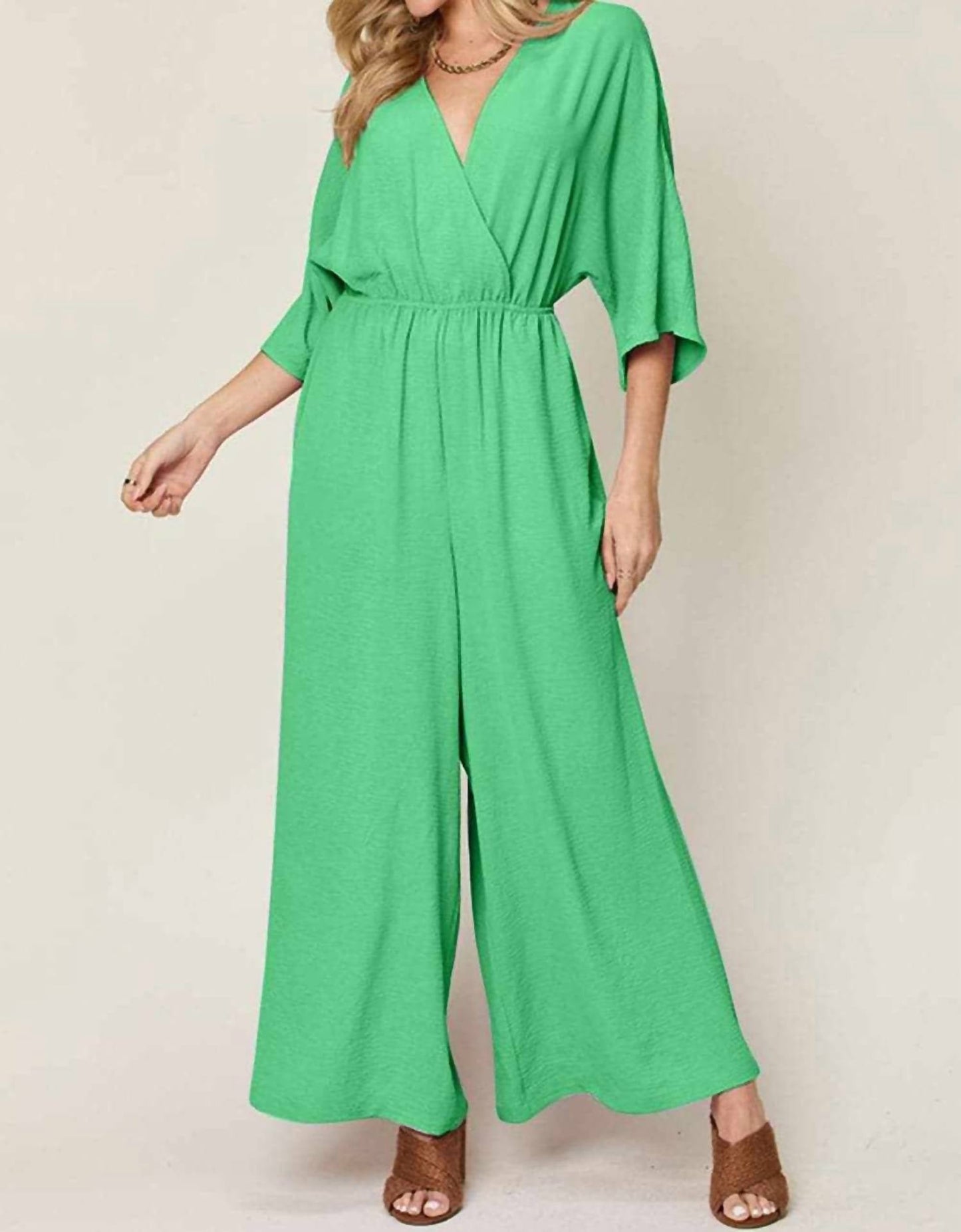 Double Take - Chic Surplice Wide Leg Jumpsuit