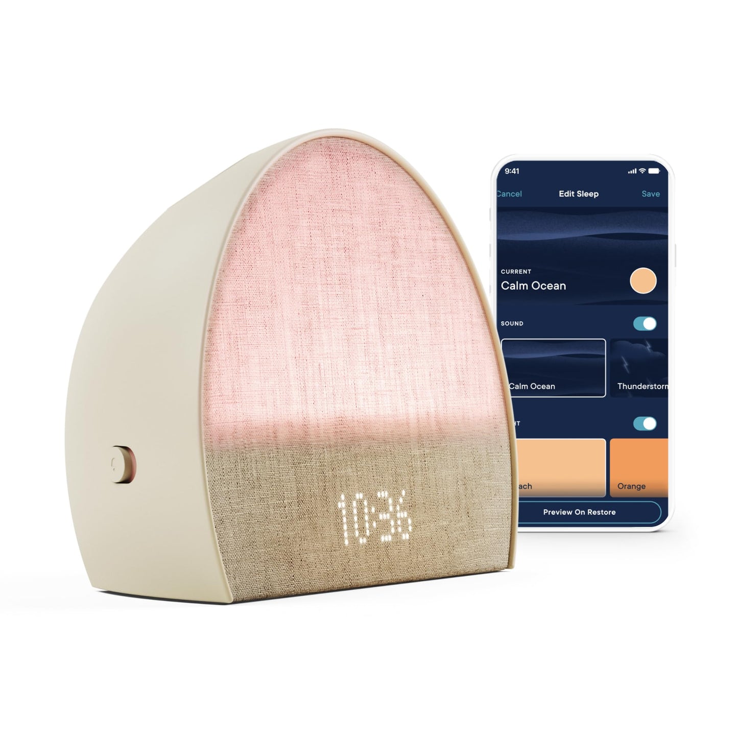 Hatch Restore 2  Sunrise Alarm Clock  Sound Machine  Bedside Dream Machine  Smart Light  White Noise  Custom Sleep Routines  Dimmable Clock  Deep Sleep  Gentle Alarm  Wake Up Rested  Putty