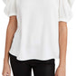 endless rose Women's Pleated Puff Sleeve Top, White, XS