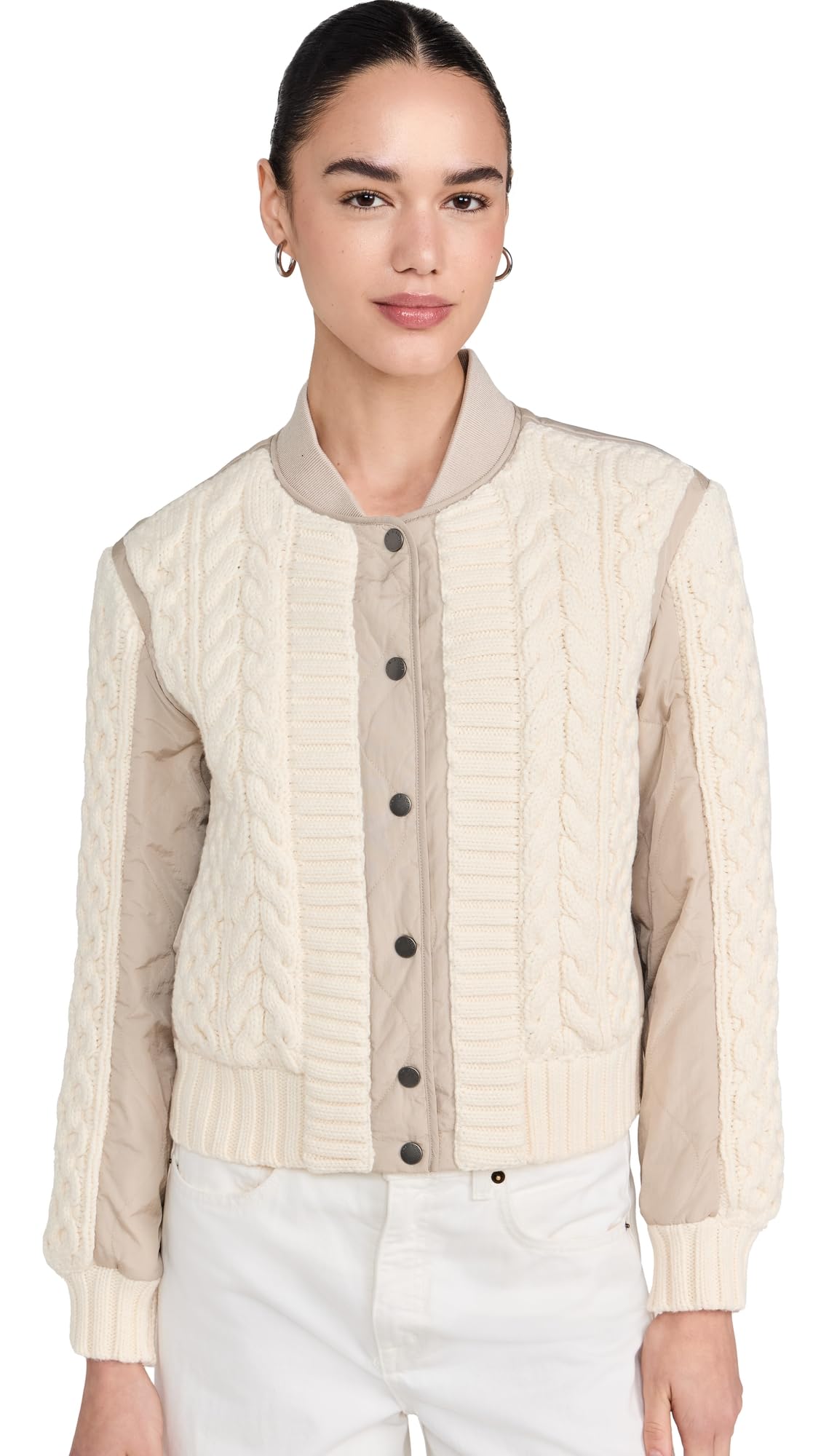 rag & bone Womens Manston Mixed Media Bomber Jacket Natural XS