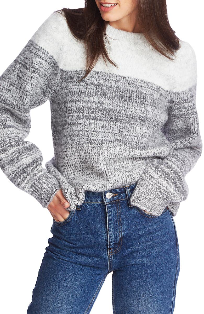 1.STATE Women's Long Sleeve Crew Neck Sweater Gray Size X-Large