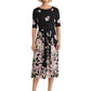 Kasper Petite Short Sleeve Printed Jersey Fit and Flare Belted Dress