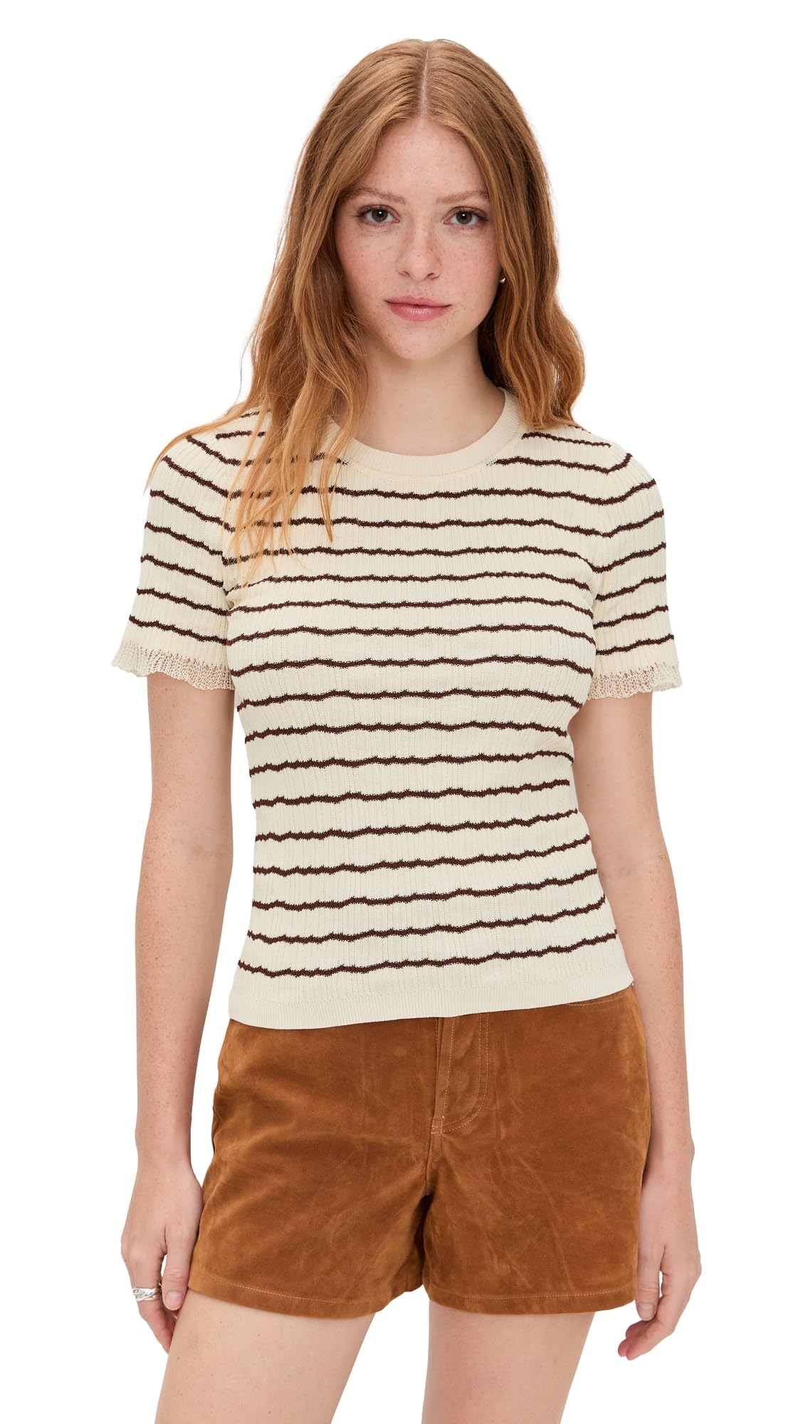 rag bone Womens Chiara Stripe Short Sleeve Shirt Ivory XSmall