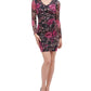 GUESS Womens Black Floral Animal Print Long Sleeve Scoop Neck Short Sheath Party Dress Size 12