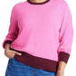 ELOQUII Women's Plus Size Contrast Rib Sweater - 14/16, Candy Pink Maroon Banner