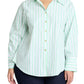 ELOQUII Women's Plus Size Preppy Striped Button Down - 14, Green and White