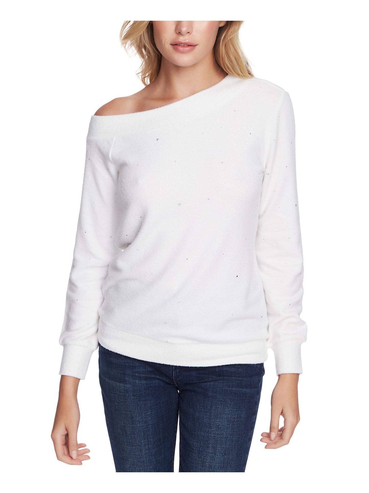 1 State Embellished Off-The-Shoulder Top, Soft Ecru, Small White/Silver