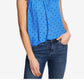 CeCe Women's Square Neck Tropic Dot Blouse Blue Size Medium