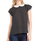 CeCe Women's Polka Dot Flutter Sleeve Peter Pan Collar Top Black Size Large