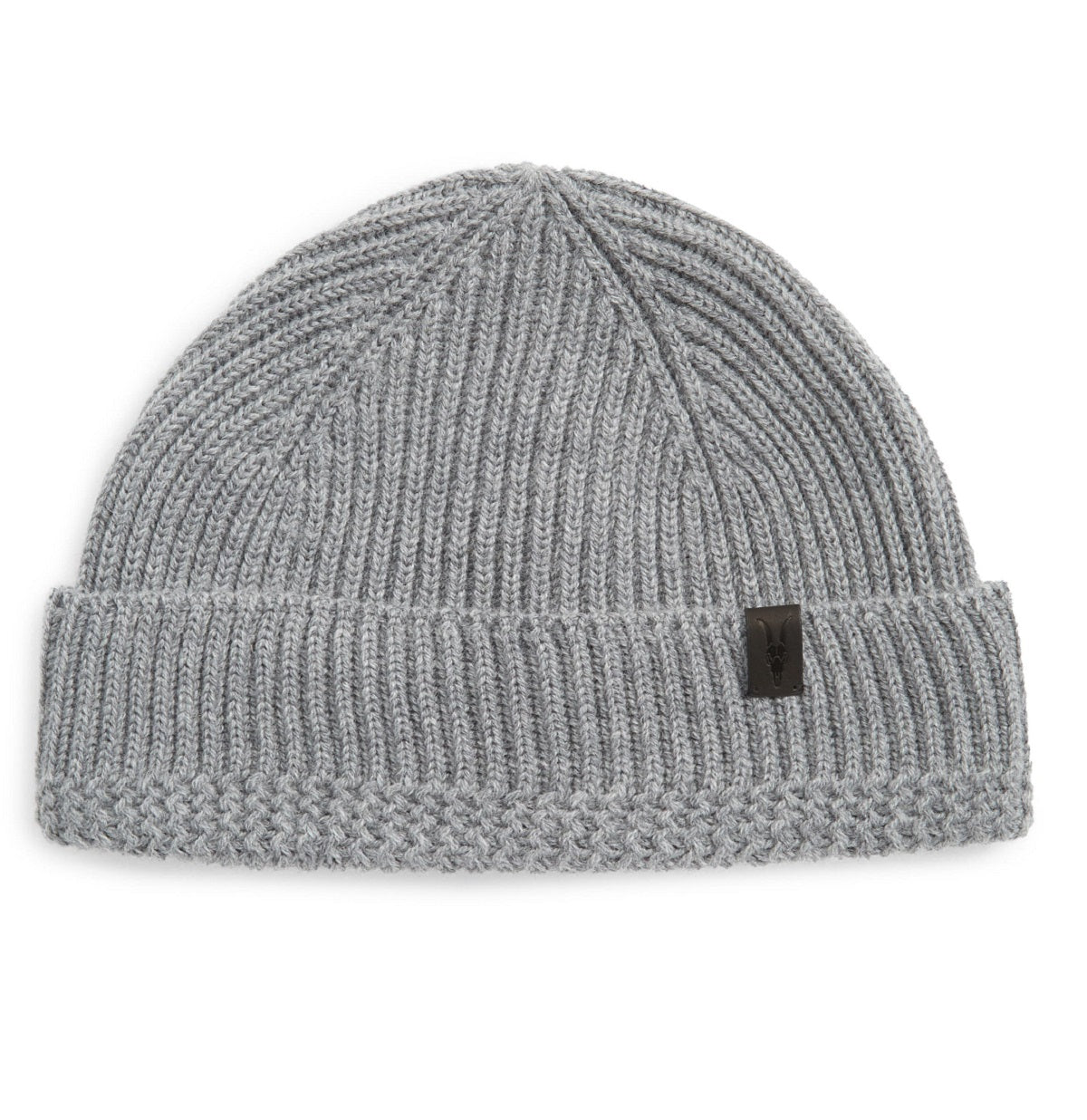 Allsaints Men's Merino Wool Ribbed Beanie Gray Size Regular