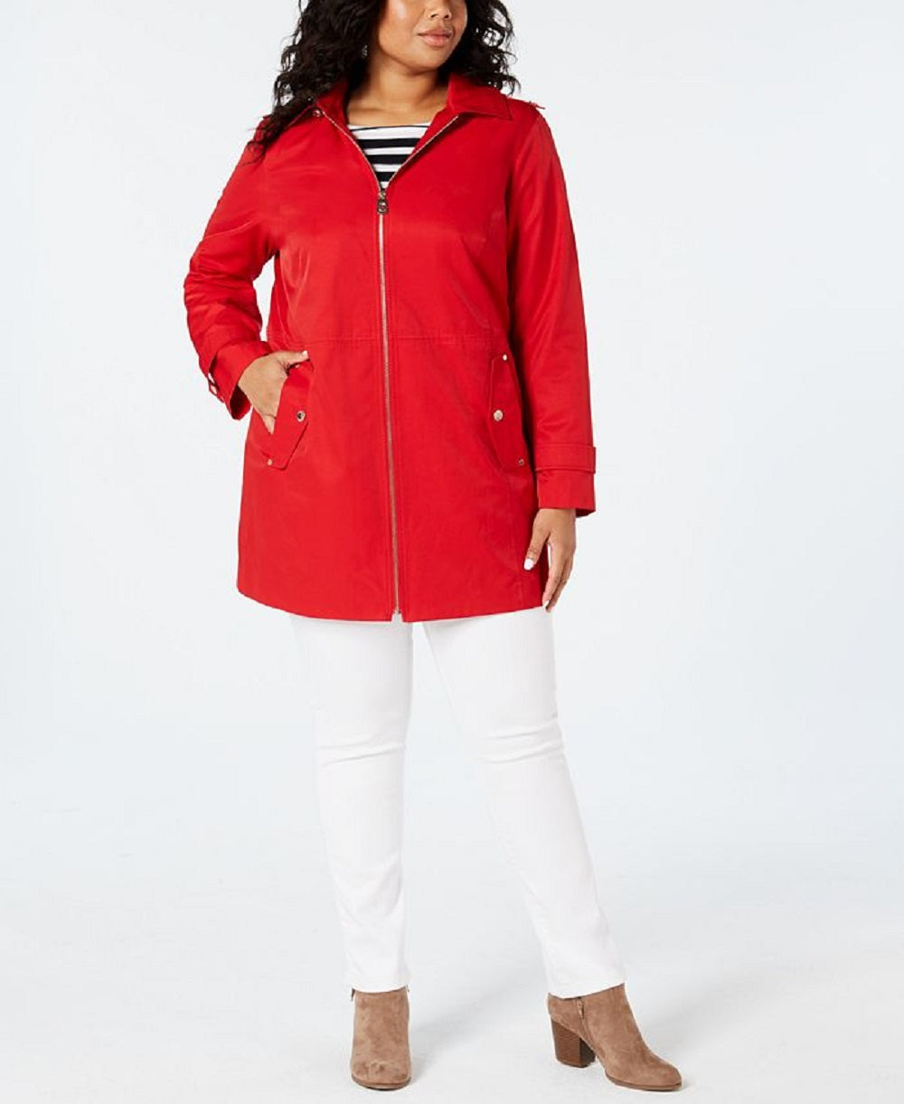 Michael Kors Women's Plus Hooded Raincoat Red Size 2X