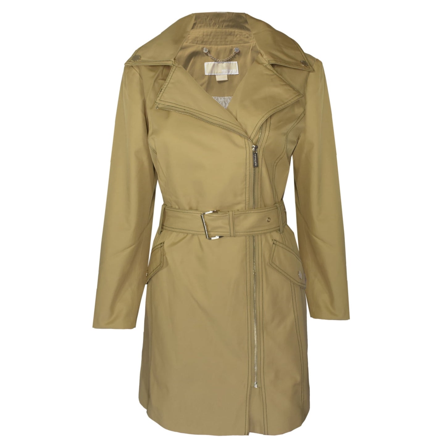 Michael Kors Women's Asymmetrical Belted Raincoat Brown Size Large