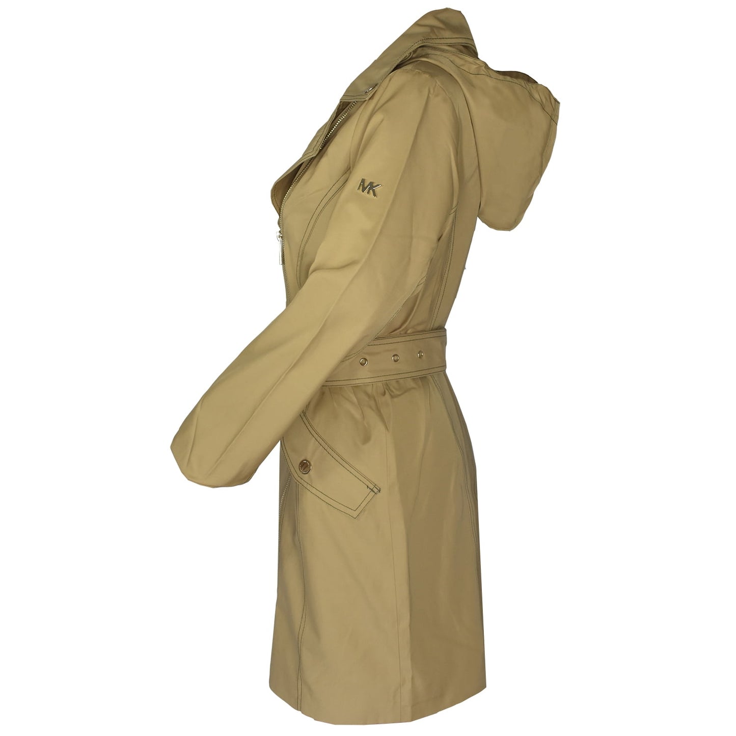 Michael Kors Women's Asymmetrical Belted Raincoat Brown Size Large