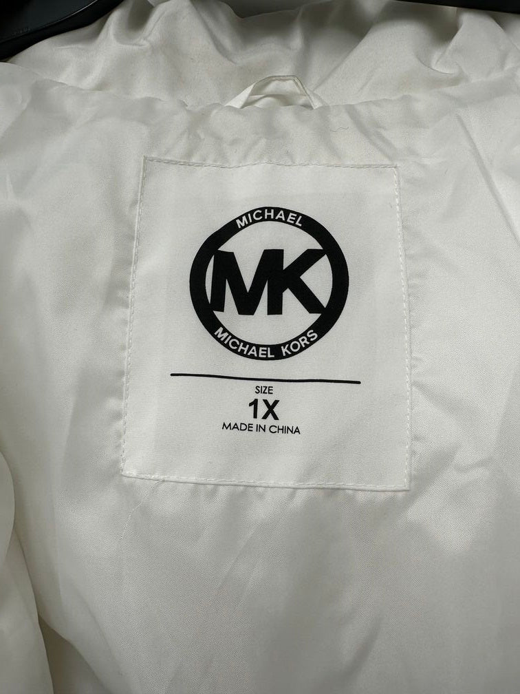 Michael Kors Women's Faux Fur Trim Hooded Puffer Coat White Size 1X