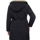 Michael Kors Women's Hooded Faux Fur Collar Quilted Coat Black Size 1X