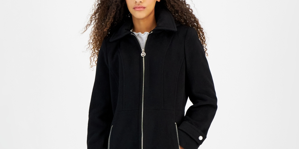 Michael Kors Women's Hooded Notched Collar Coat Black Size XX-Small