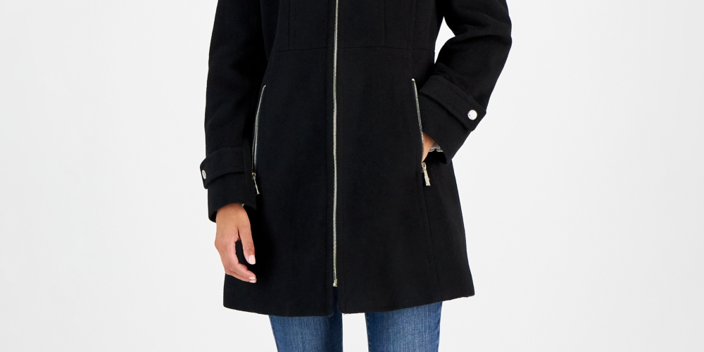 Michael Kors Women's Hooded Notched Collar Coat Black Size XX-Small