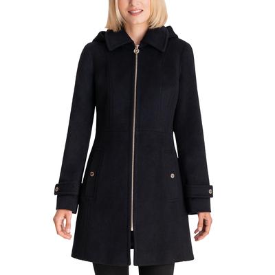 Michael Kors Women's Hooded Notched Collar Coat Black Size XX-Small