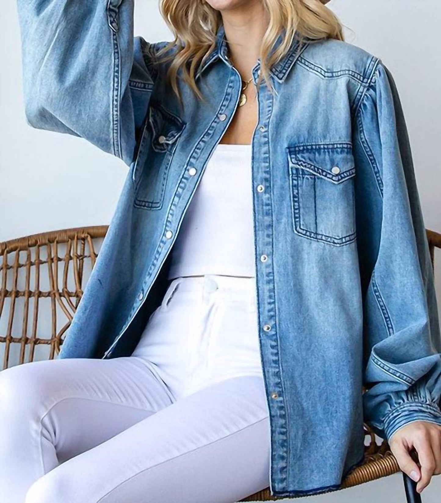 First Love - Kyrisa Balloon Sleeve Denim Top