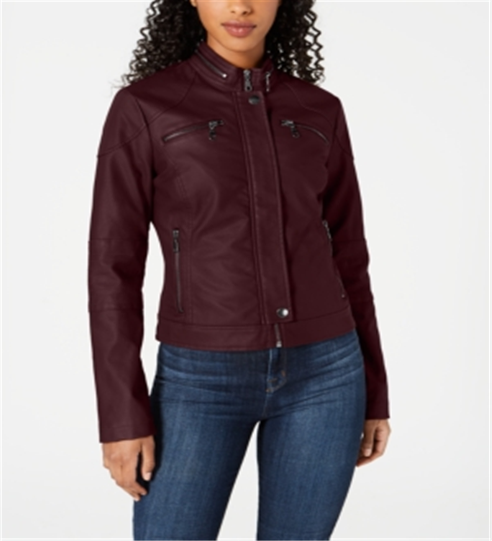 Maralyn & Me Junior's Faux Leather Moto Jacket Brown Size L