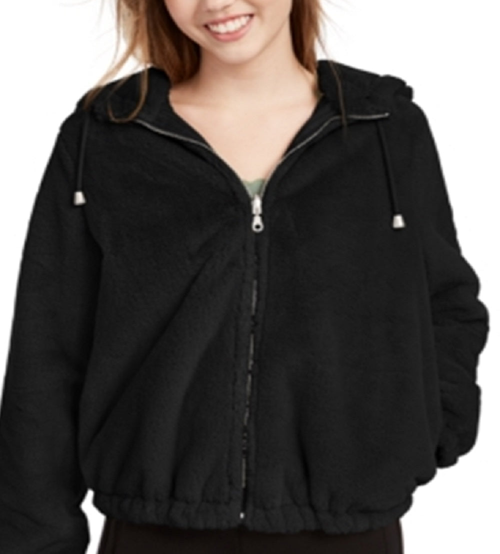 Maralyn & Me Junior's Reversible Cropped Hooded Faux Fur Coat Black Size XX-Large