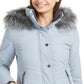 Maralyn & Me Junior's Faux Fur Trim Hooded Puffer Coat Blue Size X-Large