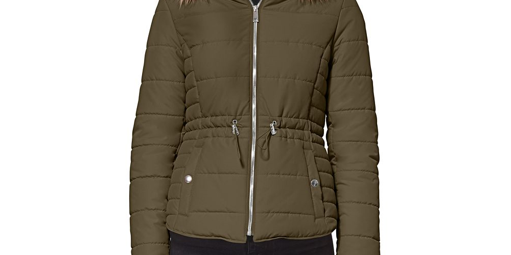 Maralyn & Me Junior's Faux Trim Hooded Puffer Coat Black Size Medium