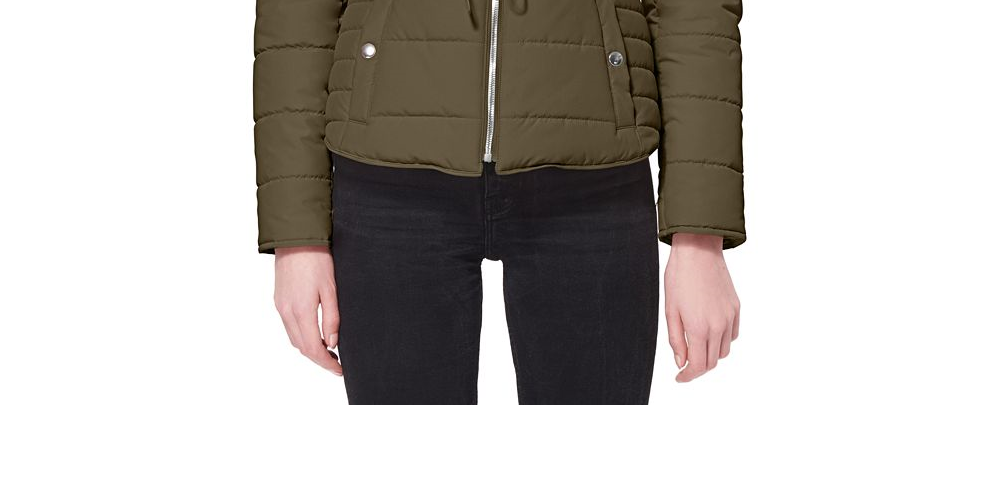 Maralyn & Me Junior's Faux Trim Hooded Puffer Coat Black Size Medium