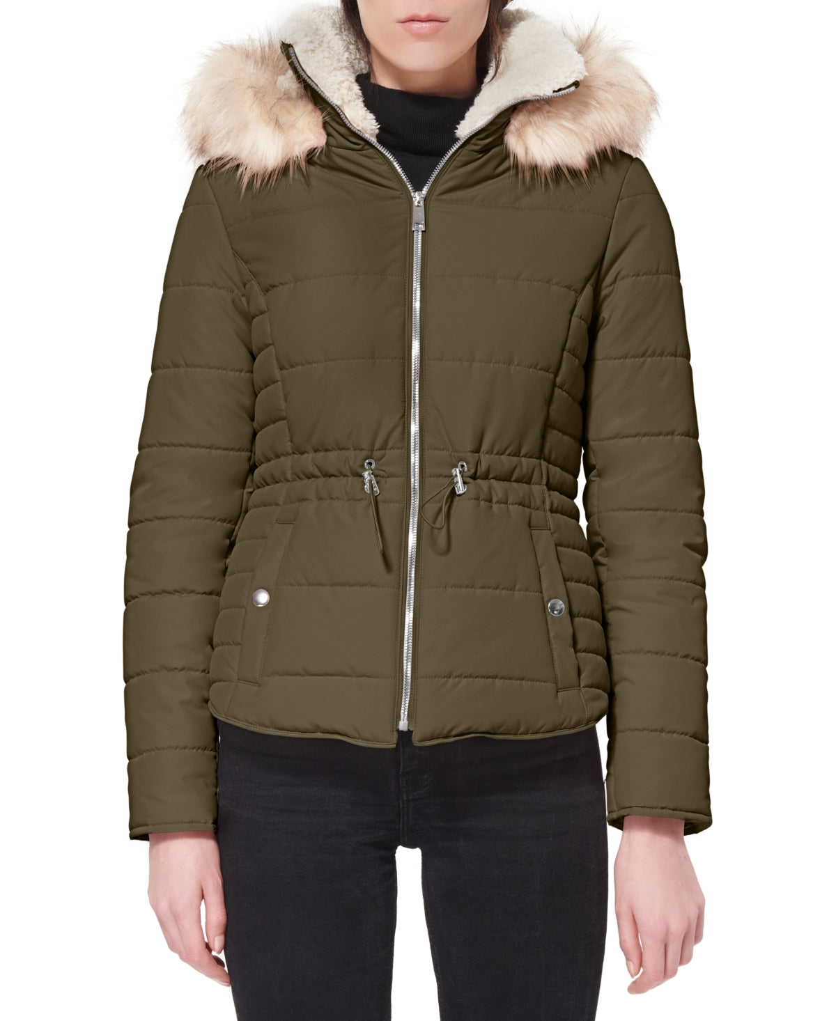 Maralyn & Me Junior's Faux Fur Trim Hooded Green Size X-Large