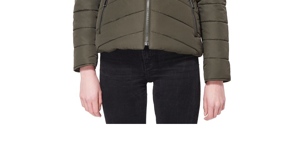 Maralyn & Me Junior's Faux Fur Trim Hooded Puffer Coat Gray Size Large